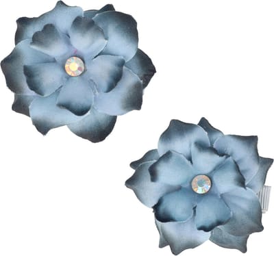 Haarsoires Haarspeld Duckklemmen 6cm – Bloemvorm met Steentje – Grijs – Set van 2 - Haarclip - Haarklem - Makkelijk in Gebruik - Sterke Haarclip voor Styling & Dagelijks Gebruik - Hair Clip - Decoratieve Haaraccessoire
