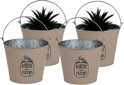 Sunnydays Emmer/plantenpot/bloempot - 4x - zink - taupe - D24 x H19 cm