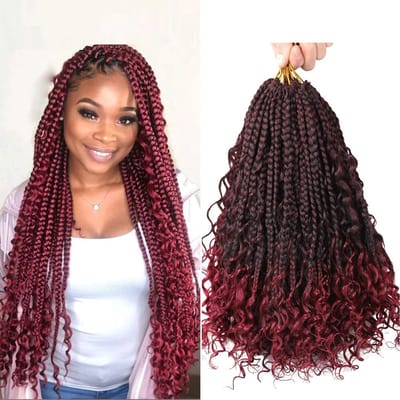 Box Braids met Krullerige Plukken - Voorgehaakte Synthetische Vlechten (35 cm)