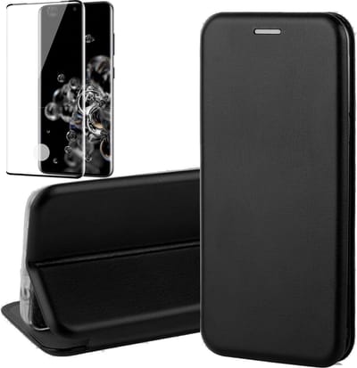 Hoesje geschikt voor Samsung Galaxy S20 Ultra - Screen Protector FullGuard - Book Case Kunstleer ThinShield Zwart & Screenprotector