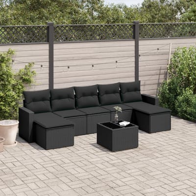 vidaXL - 8-delige - Loungeset - met - kussens - poly - rattan - zwart