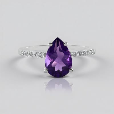 Cavill - Zilveren Ring - 925 Sterling Zilver Geplatineerd - 2,29 ct Siberische Peervormige Amethist - 12 Zirkonia's - Elegante Paarse Ring