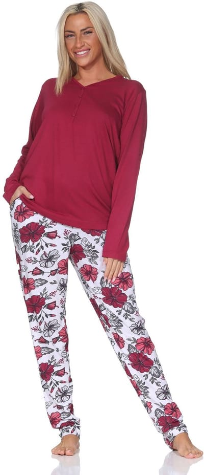 Dames Pyjama met lange mouwen in bloemmotief - ook in overmaten