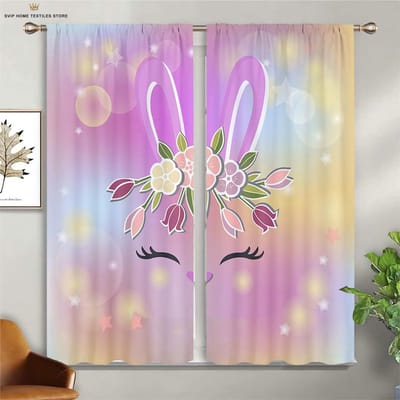 3D Cartoon Karakter Anime Eenhoorn Gordijn, Gordijnen Regenboog Paard Gordijn, Gordijnen 2 Panelen, Kinderkamer, Jongens, Meisjes Slaapkamer, Hobbykamer, Studeerkamer Decoratie W50X130H(CM)X2PCS&Rod pocket
