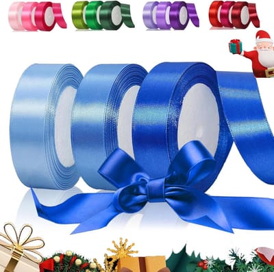 Satijnen lint, blauw, 25 mm, cadeaulint, breed, lint om te verpakken, decoratielint voor geschenkverpakking, knutselwerk, verjaardag en bruiloftsdecoratie, 22 m per rol, blauw