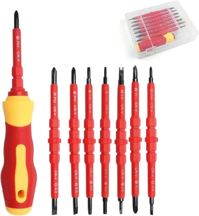 Geïsoleerde 7-in-1 Schroevendraaier Set met Magnetische Bitjes en Soft Grip Handvat