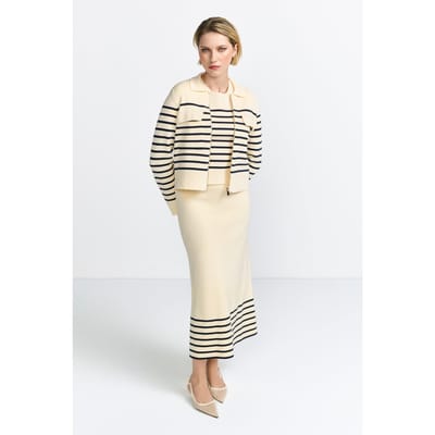 Rich & Royal Striped Knit Jacket Pearl White Size: S | Cropped Jackets Outlet | Dames | Beige