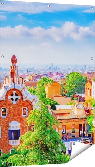 Gards Tuinposter Park G�ell in Barcelona - Kleurrijk - 80x120 cm - Tuindoek - Tuindecoratie - Wanddecoratie buiten - Tuinschilderij