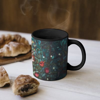 Magische Mok - Foto op Warmte Mokken - Koffiemok - Vos - Mozaïek - Bos - Maan - Magic Mok - Beker - 350 ML - Theemok