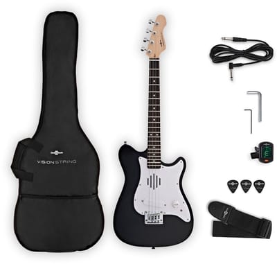 VISIONSTRING Mini Electric Guitar with In-Built Speaker, Black