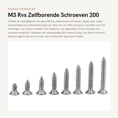 Dailygoods- Zelfborende Schroeven 200 Stuks - RVS 304 - Platte Kop - Draaibare Kop - Zelftappende Schroeven - Roestbestendig
