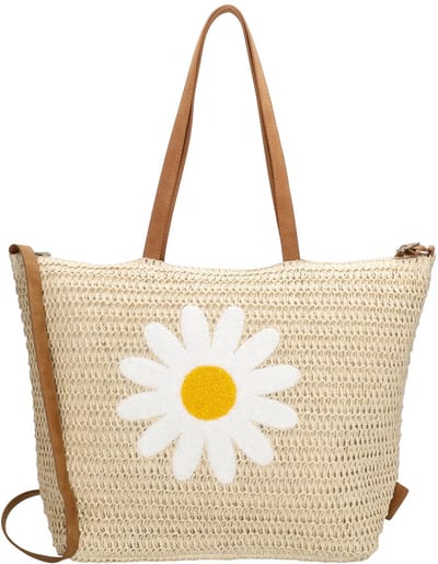 Beagles Fuerteventura Shopper - Schoudertas - Madelief - Riet - Tote Bag - Dames Tas - Licht natuur