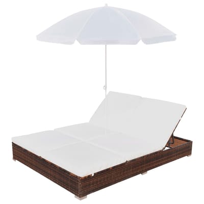 vidaXL - Loungebed - met - parasol - poly - rattan - bruin