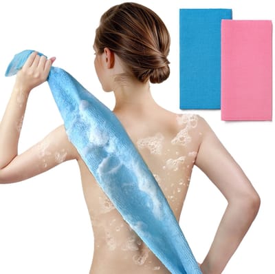 Exfoliërende Scrub Handdoek – 2-pack (Blauw & Roze) – Lichaamshanddoek – Beautyhanddoek – Sneldrogende Viscose Badhanddoek – Voor Douche & Bad