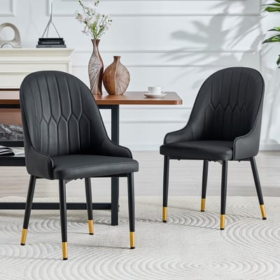 MODFU - Eetkamerstoelen Set Van 2 - Bliksemvormige Rugleuning - Modern - Voor Eethoek - Metaal - Zwart
