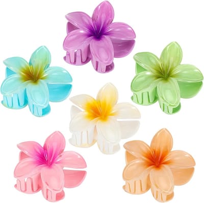 Flower Claw Clips Set - 6 Stuks - Hawaiian Plumeria & Hibiscus Haaraccessoires voor Dikker Haar - Perfect als Cadeau voor Vrouwen en Tieners
