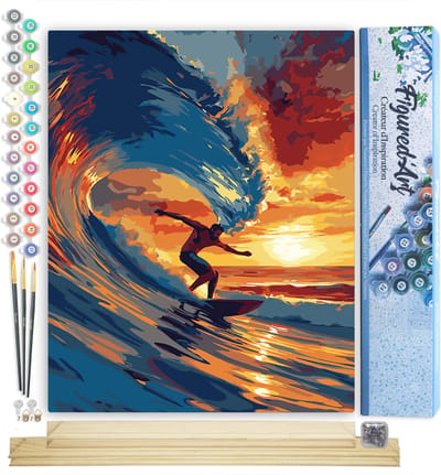 Figured'Art Schilderen op Nummer Volwassenen canvas Golfsurfen- Handwerk acrylverf Kit DIY Compleet - 40x50cm met DIY houten lijst