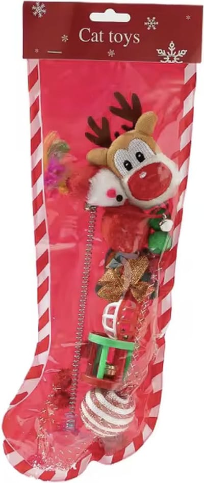 Kerstartikel poes - Kerst poes - Kerst kat - speelgoed kerst poes kat - kastenspeeltje - poezenspeeltjes