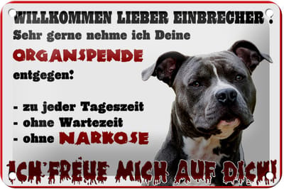 Blechschild Hinweis 18x12cm Hund Willkommen Einbrecher