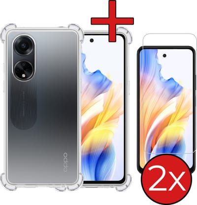 Hoesje - Met Screenprotector - 2 Stuks - Geschikt voor OPPO A98 - Sterk & Shockproof - Back Cover - Siliconen Case - Telefoon Hoes - Shock Proof - Telefoonhoes - Transparant
