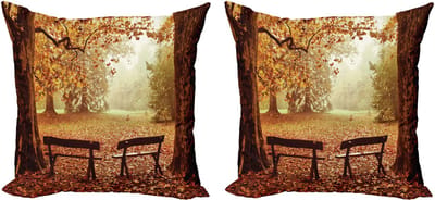 ABAKUHAUS Herfst-kussenhoes-set – 2x50x50 cm – Dubbelzijdig – Donkerbruin