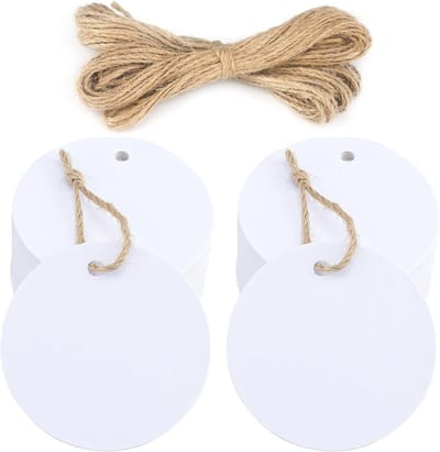 Ronde Kraft Papieren Cadeautags van 5.5 cm, 100 Stuks met Jute Touw voor Knutselen, Bruiloften en Kerstdecoratie