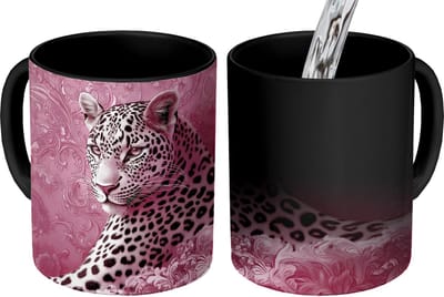 Magische Mok - Foto op Warmte Mokken - Koffiemok - Panter - Luxe - Roze - Magic Mok - Beker - 350 ML - Theemok