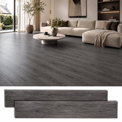Lemlit Zelfklevende PVC vloer 5m² - vinyl vloertegels houtlook 36 stuks - waterdicht 2 mm - voor keuken woonkamer en hal - Donkergrijs