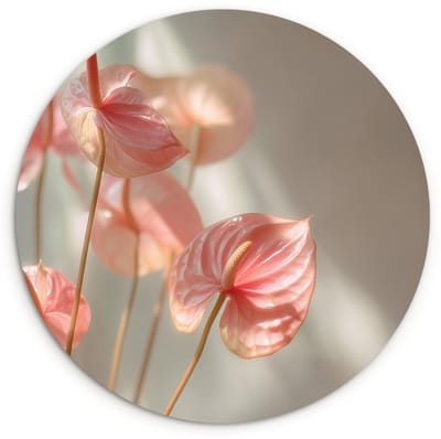 WallCircle® Wandcirkel 120x120 cm - Muurcirkel Bloemen - Stelen - Roze - Schaduw - Muurdecoratie woonkamer - Wanddecoratie slaapkamer - Kamer decoratie accessoires - Ronde schilderijen XXL
