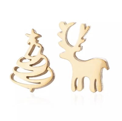GoedeDoelen.Shop | Oorbellen Kerst Gold | Oorstekers | Kerst Oorbellen | Goudkleurige Oorbellen | Rendier Oorbellen | Kerstboom Oorbellen | Kerst Sieraad | Feestdagen Sieraad | Kerst Outfit | Unisex Oorbellen | Cadeau | Wellness-House