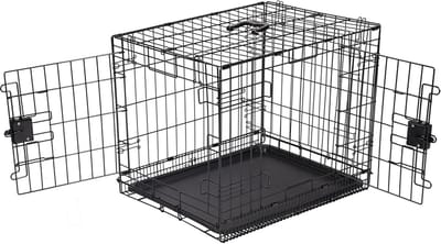 Famanu - Opvouwbare hondenkooi met dubbele deur, verdeler en plateau, 76 x 48 x 53 cm, zwart