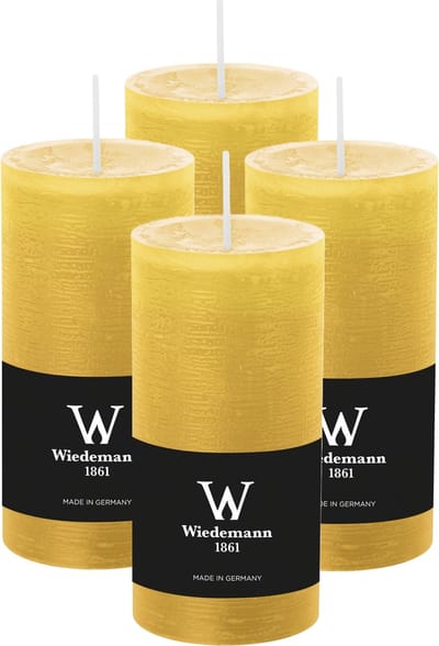 Wiedemann Cilinderkaars/stompkaars - 4x - rustieke kaars - okergeel - 6 x 12 cm - 42 branduren