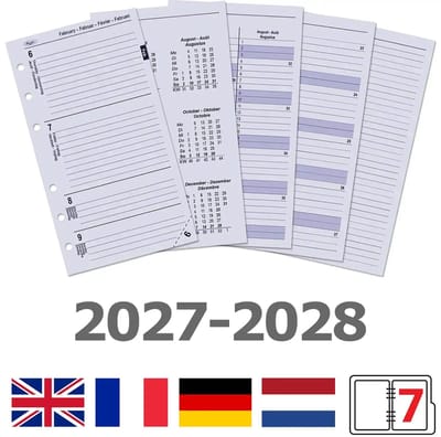 Kalpa 6216-27-28 170 x 95 mm Personal Agenda-invoegpapier EN DE FR NL 2027 2028