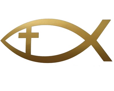 Ichtus vis met kruis sticker - 14x6cm - goud - topkwaliteit avery autoreclame folie