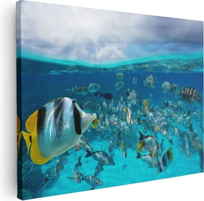 Artaza Canvas Schilderij Zee En Strand - 40x30 cm - Klein - Wanddecoratie Onderwaterwereld - Muurdecoratie Vissen - Schilderijen Op Canvas Tropisch