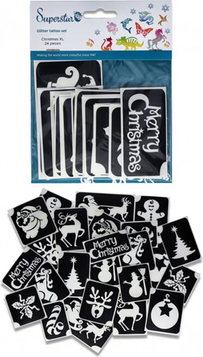 Superstar Glitter Tattoo Stencils XL Kerstmis / Christmas 24 stuks (98815)
