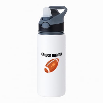 Hacebo® - rugbybal met eigen naam waterfles met rietje zwart - Rugby - atleten - iemand die houdt van rugby - verjaardag - cadeau - kado - water fles - 650ML