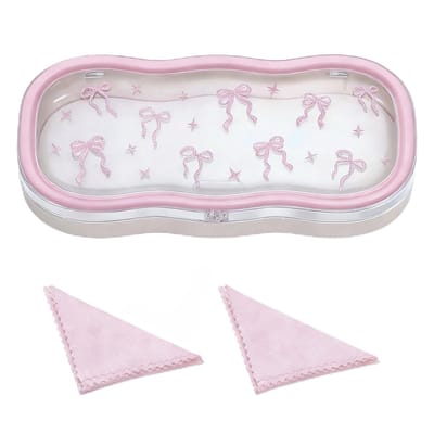 Dailygoods - MoKo Glasses Case Hard Shell, Cute Eyeglass Case for Reading Glasses, Prescription Glasses, Clear Eyeglasses Case for Women Girls, Pink Bow