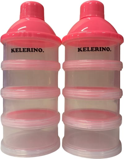 Melkpoeder bewaar toren - set van 2 - BPA vrij - Roze - 4 lagen -Melkpoeder doseerdoosjes - Babypoeder bewaarbakjes - Reisbox - Dispenser - KELERINO.