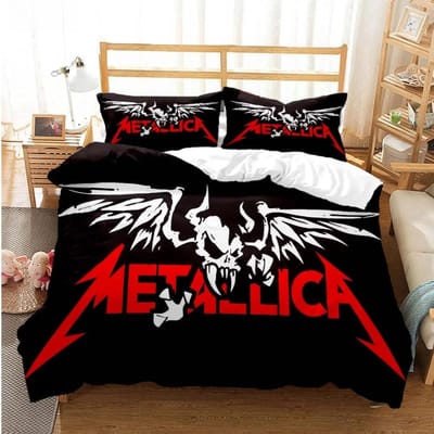 Metal Music Band M-Metallica Beddengoedset Eenpersoons Tweepersoons Tweepersoons Queen Kingsize Bedset Volwassene Kind Slaapkamer Dekbedovertrekset Thuistextiel US Queen 228x228cm
