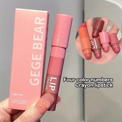 Vierkleurige fluwelen matte lippenstift in krijtvorm, mistige kleurpigmenten voor een stralende make-up. Lippenstiftpen voor natuurlijke make-up.