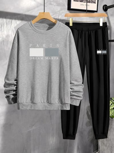 Trainingspak Heren - Tracksuit Heren - Sportkleding Heren - Joggingpak met Joggingbroek - PARIS Dream Maker - Grijs-XS