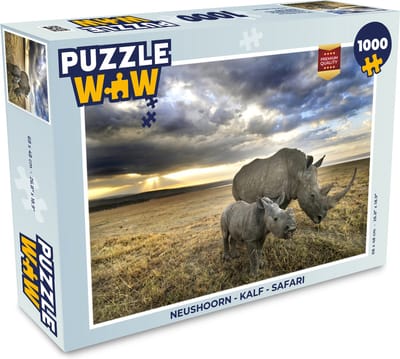 Puzzel Neushoorn - Kalf - Safari - Legpuzzel - Puzzel 1000 stukjes volwassenen