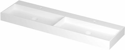 INK United Wastafel Porselein Dubbel met 2 Kraangaten incl. Porseleinen Click Plug en Verborgen Overloop Systeem - 1600x450x110 mm - Mat Wit
