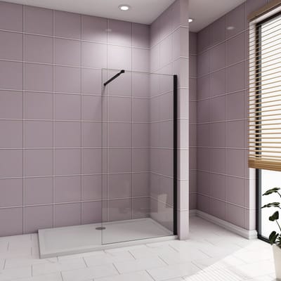 Inloopdouche 110x200cm zwart frame +73-120cm Stabilisatiestang, 8mm NANO EasyClean veiligheidsglas