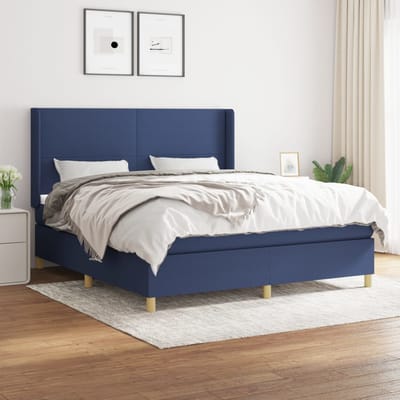 vidaXL - Boxspring - met - matras - stof - blauw - 160x200 - cm