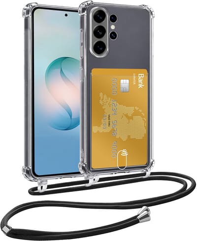 Hoesje Geschikt voor Samsung S26 Ultra Hoesje Met Telefoonkoord en Pasjeshouder Siliconen - Hoes Geschikt voor Samsung Galaxy S26 Ultra Hoesje Met Kaarthouder Shock Proof Case - Transparant