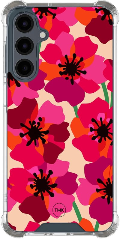 Shockproof hoesje geschikt voor Samsung Galaxy A16 - Pink floral bliss - Schokbestendig - Verhoogde randen - TPU case - Extra Sterke Back Cover - Bloemen - Transparant, Roze