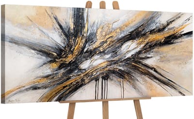 Canvas schilderij panoramisch 115x50 handgeschilderd stroom van kracht abstract – YS-Art Gallery – Krachtige wanddecoratie voor woonkamer – Modern schilderij voor hal