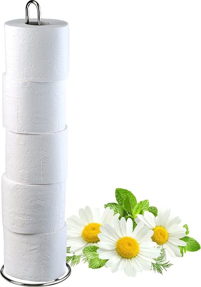 Toiletpapierhouder staand, toiletpapierstandaard van gepoedercoat staal, 54 cm hoog, papierrolhouder voor badkamer, rolhouder, reserverolhouder, ruimtebesparend, zilver
